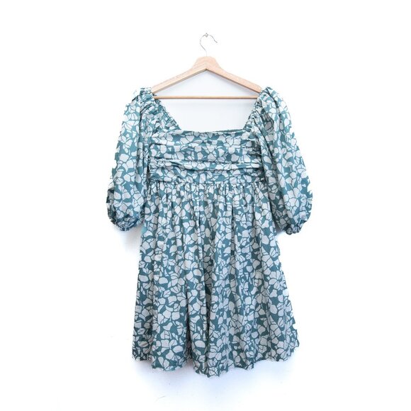 Abercrombie & Fitch Puffy Sleeve Baby Doll Mini Dress "Emerson" Teal - Picture 1 of 11